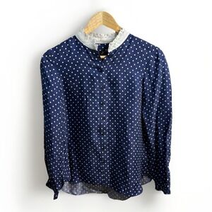 J Crew Drapey Cupro Blend Shirt Dot Womens Small Button Up Dark Academia Bookish